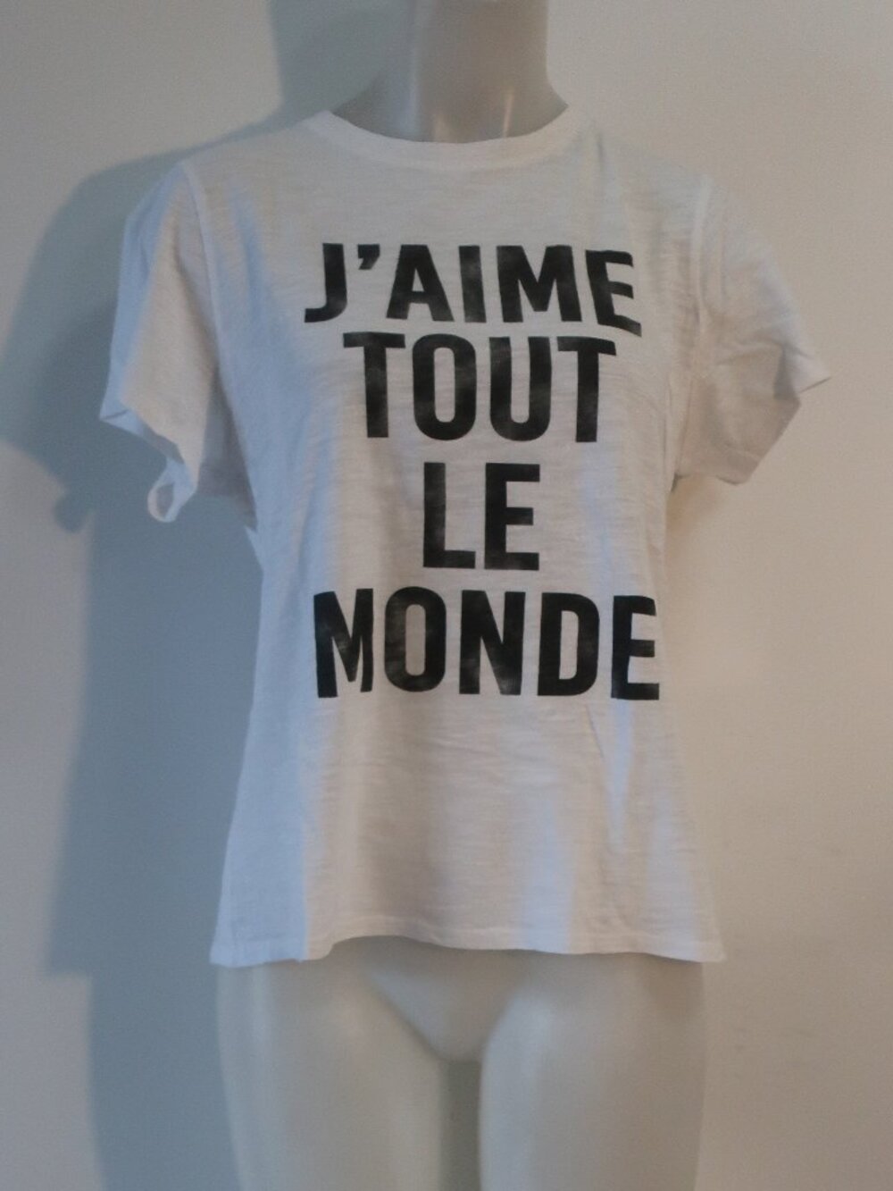 Womens Cinq a Sept White Black (Item- 58) J'Aime Tout Le Monde Graphic T-Shirt M - Picture 3 of 6